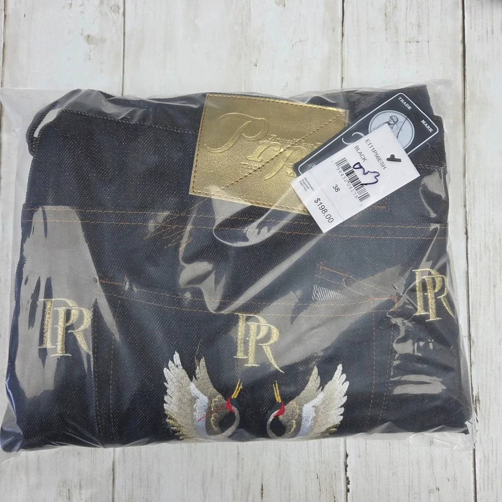 Sz‎ 38 Men PRPS Demin Shorts Black Gold E111P56ESH - New